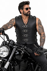 BGA Atlas 3-4mm HD Braided Leather Motorcycle Buckle Club Vest Black **Pre Order**