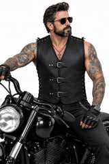 BGA Vigor 3-4mm Leather Motorcycle Vest Black