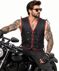 BGA Vigor 3-4mm Leather Motorcycle Vest Red