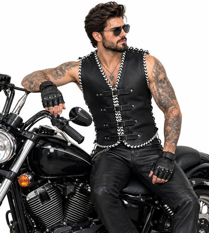 BGA Vigor 3-4mm Leather Motorcycle Vest White