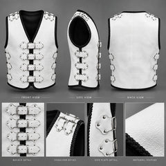 BGA Atlas 4mm HD Motorcycle Leather Vest White With Silver Buckles
