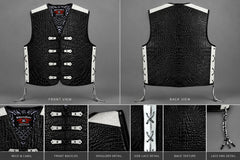 Premium BGA Crocodile Pattern Heavy Duty Leather Motorcycle Motorbike Vest