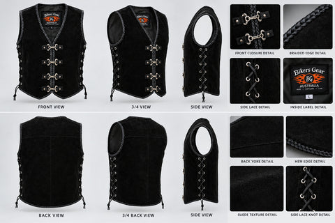 BGA Aero Motorcycle Suede Vest Black