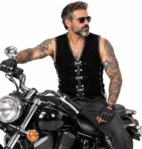 BGA Aero Motorcycle Suede Vest Black