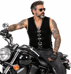 BGA Aero Motorcycle Suede Braided Vest Black