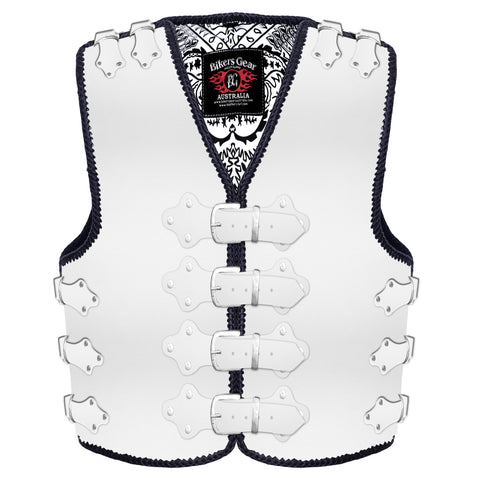 BGA Atlas 4mm HD Motorcycle Leather Vest White With Silver Buckles