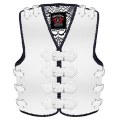 BGA Atlas 4mm HD Motorcycle Leather Vest White With Silver Buckles