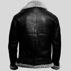 Men B3 Bomber Flying RAF Aviator Real Fur Collar Leather Jacket with Grey Fur