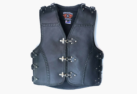 BGA 3-4 mm HD Motorcycle Leather Club Vest Black