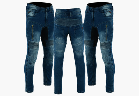 BGA Men Carlton Motorcycle Protective Stretch Jeans Blue wash