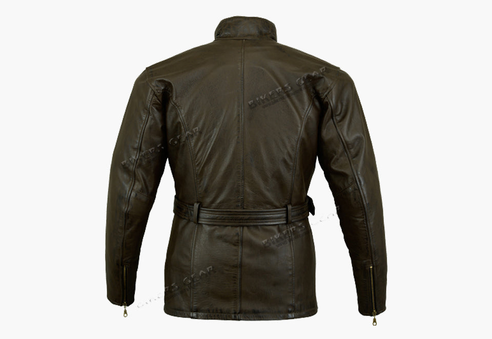 BGA Trail Master Vintage Waxed Leather Motorcycle Jacket Brown Back
