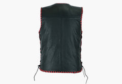 BGA Men's Rider Leather Motorcycle Vest Black/Red
