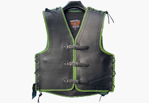 BGA Vigor 3-4mm Leather Motorcycle Vest Green