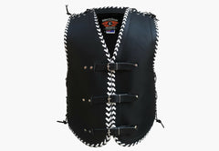 Vigor Men 3MM Leather Braided Motorcycle Club Vest
