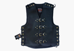 BGA Voodoo 3-4mm HD 3-4mm Leather Motorcycle Club Vest Black Braid Brass Buckles